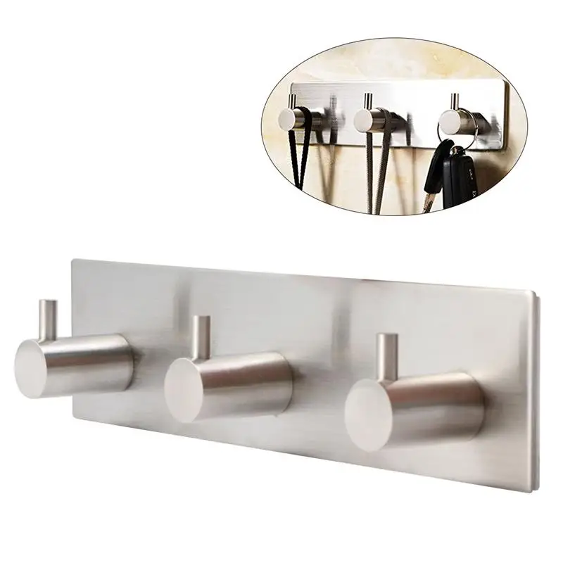 

Self Adhesive Wall Door Back Hooks Heavy Duty Stainless Steel Clothes Hanger Bathroom Kitchen Towel Rustproof Hook