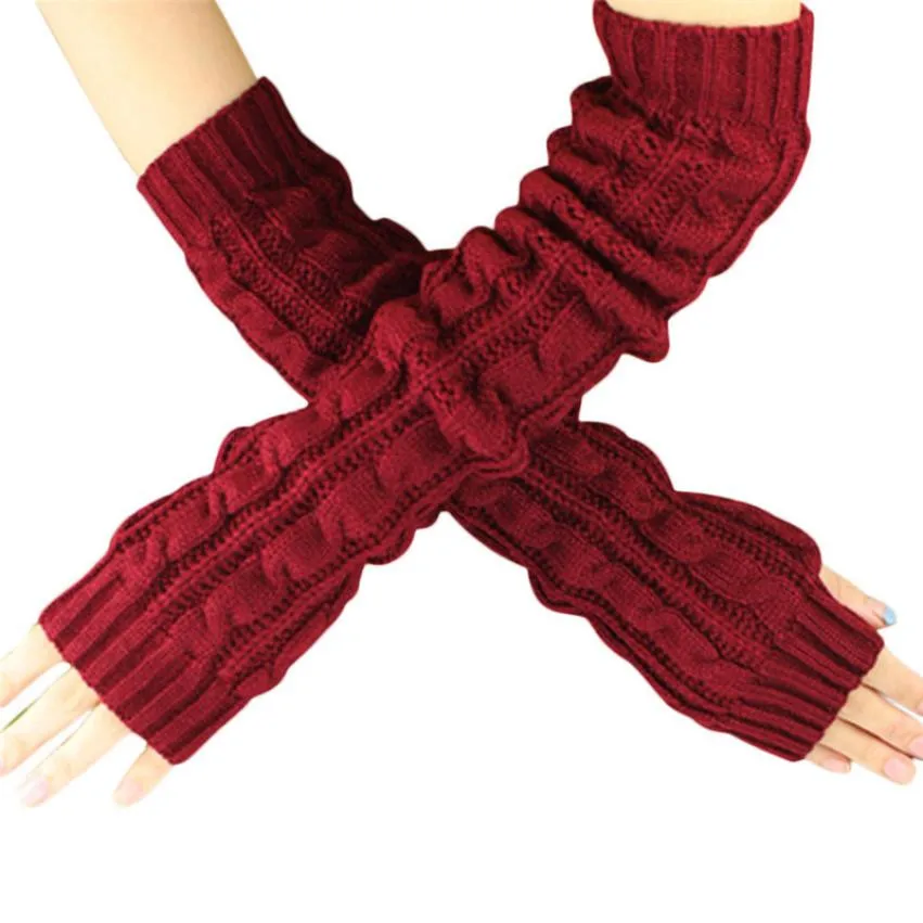 40 женские вязаные перчатки женские зимние вязаные без пальцев манжеты перчатки сплошной цвет теплые длинные рукавицы зимние перчатки