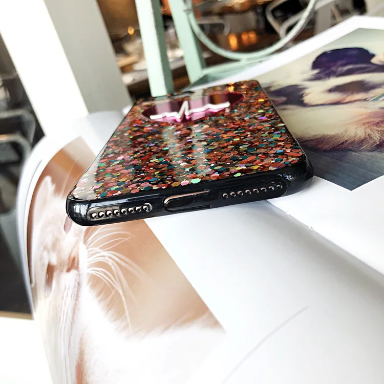 Модный Блестящий чехол с сердечками для iPhone 6 S 7 8 Plus мягкий силиконовый цветной X