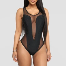 Цельный купальник женский сверкающий сексуальные с сеточкой в стиле петчворк бикини белый бандажный купальник боди Монокини костюм для купания