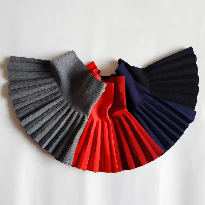 

Baby Toddler School Girls Knitting Skirt Solid Pettiskirts Bottoms Princess Dance Party Pleated Skirts For Kids Children Clothes