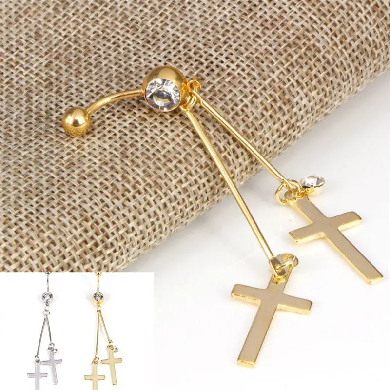 Cross Piercing Women Dangle Belly Button Rings Navel Piercing Body Jewelry Gold Silver Colors