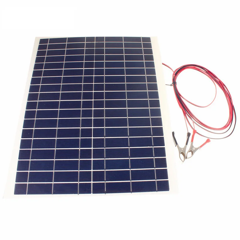 

LEORY 20W 12V Solar Panel DIY Semi-Flexible Solar Module PolyCrystalline Cells Battery Power Charger+2x Alligator Clips+4m Cable