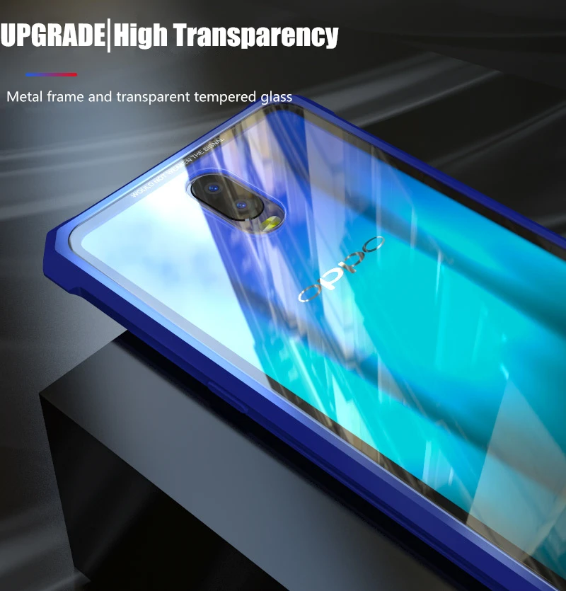

Bumper for Oppo R17 Pro Colored Glitter Metal Bumper with Back Tempered Glass Back Cover Case for Oppo R 17 R17 OppoR17