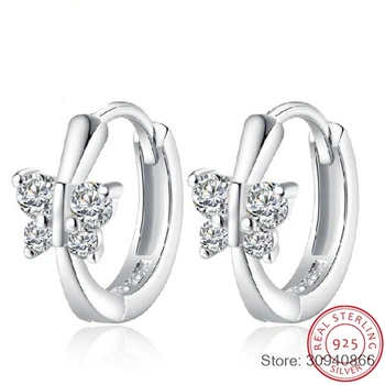 

Cute Butterfly CZ 925 Sterling Silver Small Round Loop Huggies Hoop Earrings For Women Kids Baby Girls Children Aros