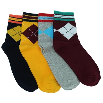 

4 Pairs Free shipping New Retro England rhombic Plaid women high quality cotton Casual Sweat breathable short socks Customize
