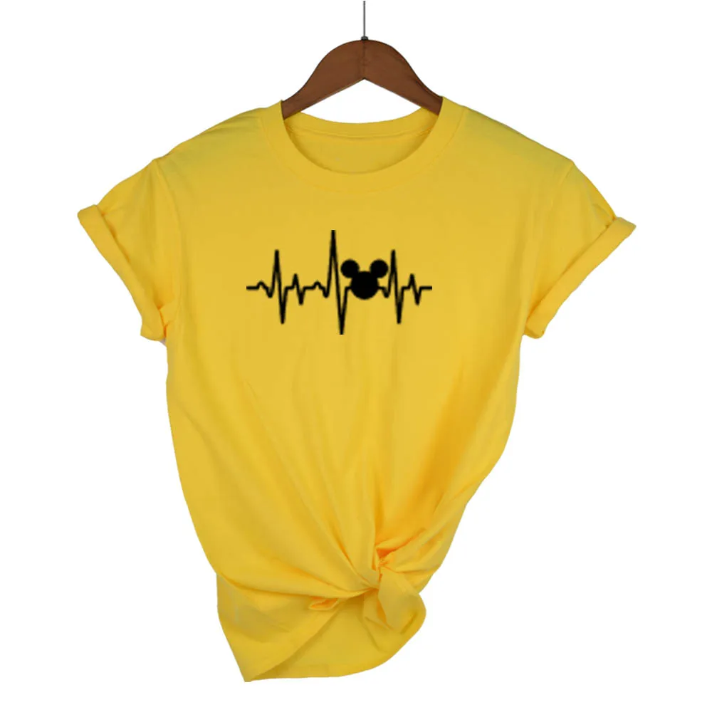 Футболка размера плюс футболка микки женские футболки летние топы Графические футболки женские Микки Маус сердцебиение Kawaii футболка XS-XL