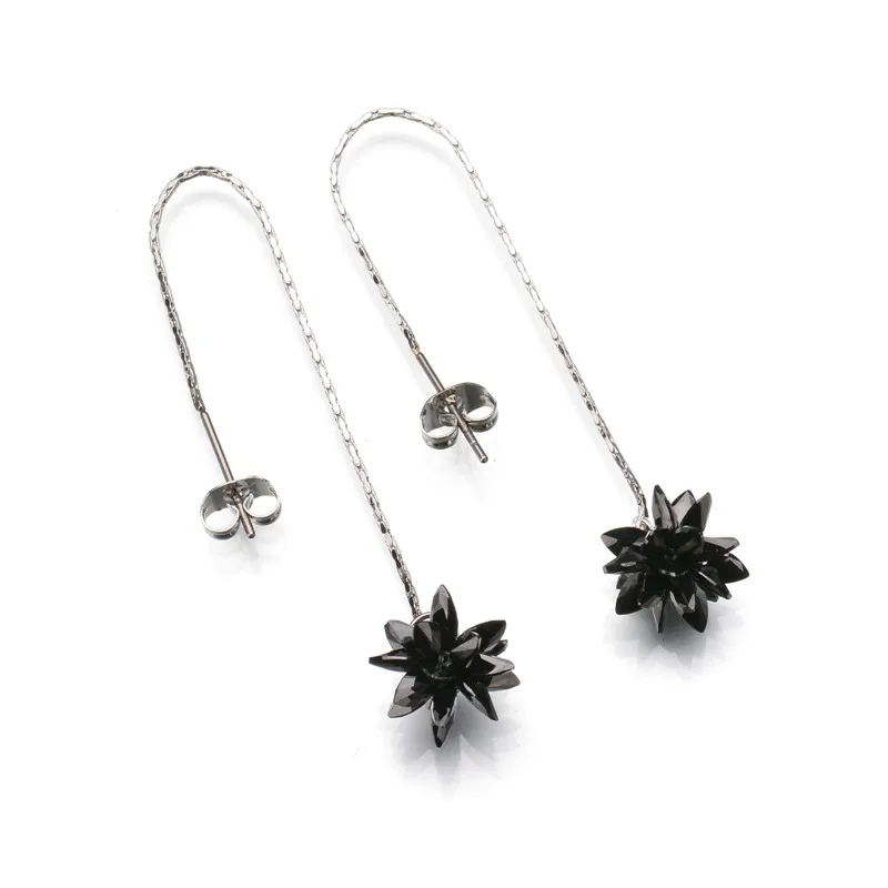 New Arrival Black Ice Flower Earrings 316l Stainless Steel Austrian New Arrival Black Ice Flower Earrings 316l Stainless Steel Austrian Crystal Drop Chain For Gift Hand Make In From Jewelry