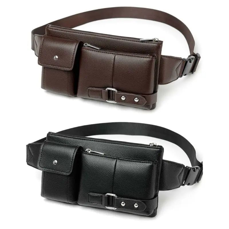 

Fashion New Men's PU Leather Belt Hip Bum Waist Phone Pouch Fanny Pack Male Multifunction Crossbody Shoulder Chest Sport Zip Bag