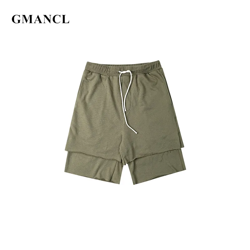 Gmancl мужские однотонные Летние Поддельные двойка повседневные шорты Свободные стильные бермуды Джоггеры мужские s хип хоп высокие уличные шорты на шнурке
