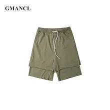 Gmancl мужские однотонные Летние Поддельные двойка повседневные шорты Свободные стильные бермуды Джоггеры мужские s хип хоп высокие уличные шорты на шнурке