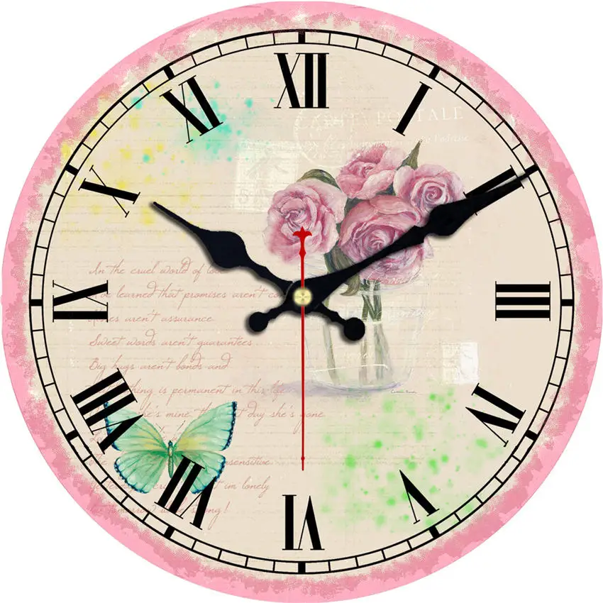 Шикарные Мэрилин красота винтажный Узор Деревянные картонные настенные часы, европейские ретро часы для шикарного домашнего офиса Кафе Декор - Цвет: Flower Wall Clock 13