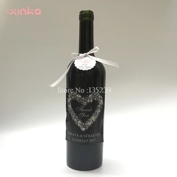 

12pcs Custom Wedding Wine Bottle Label + heart tags ribbon, Customizable Wine Labels Bridal Shower, Personalized stickers