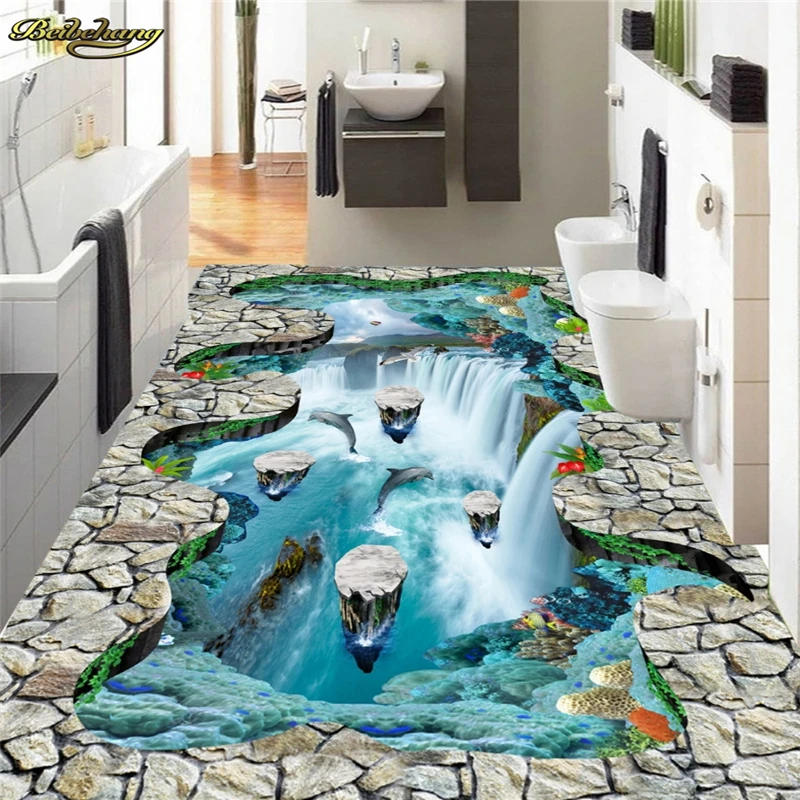 beibehang Custom photo wallpaper wallpaper floor painted cliffs suspended island waterfall birds bathroom kitchen walkway 3D