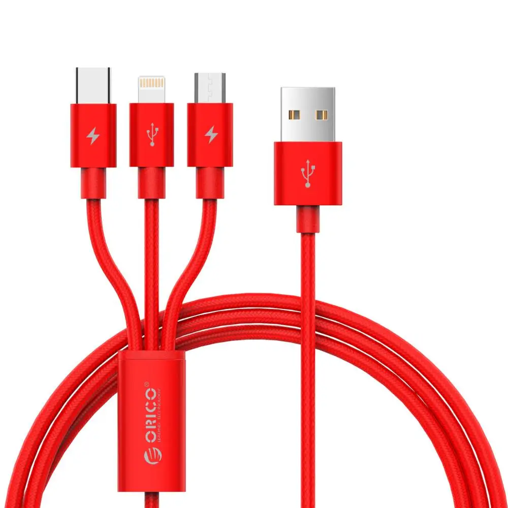 ORICO 3 в 1 type C 8Pin Micro USB кабель для iPhone 8X7 6 6S Plus iOS 10 9 8 samsung Nokia USB кабели для быстрой зарядки шнур - Цвет: Красный