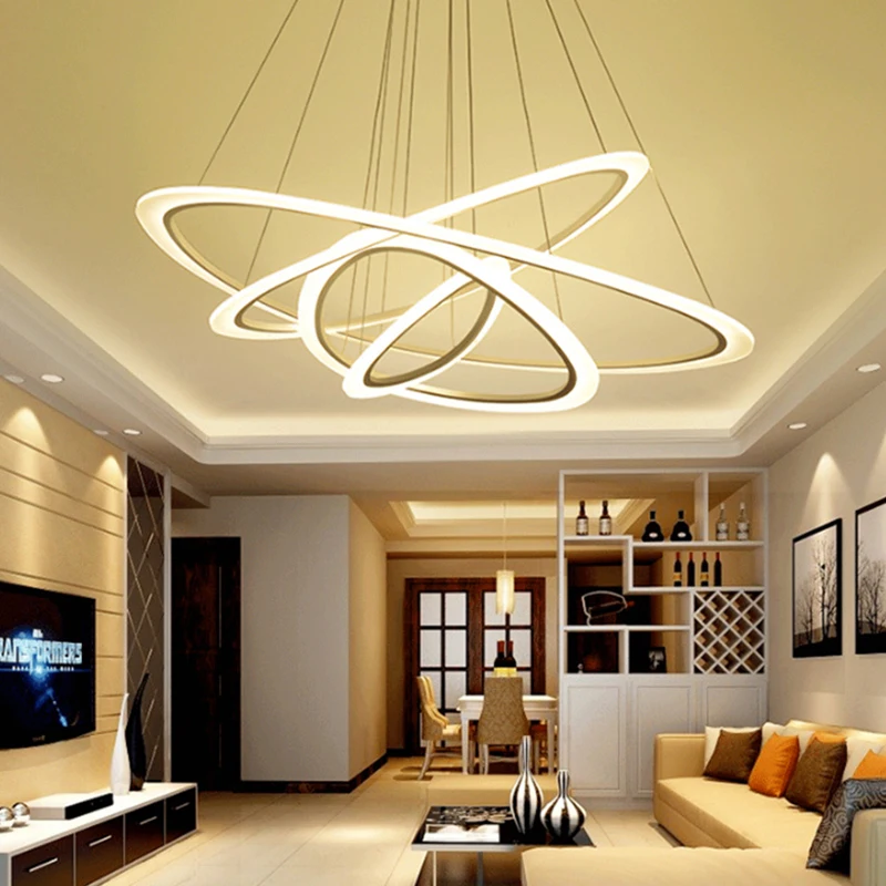 

Modern chandelier for dining room living room study 4/3/2 Circle acrylic Dimming LED white chandelier bedroom interior lighting