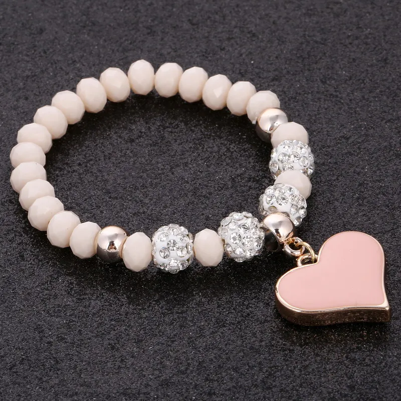 

Heart Friendship Beads Bracelets Anklets Fashion Jewelry New Bracelets for Women Xmas Gifts Pink Candy Color