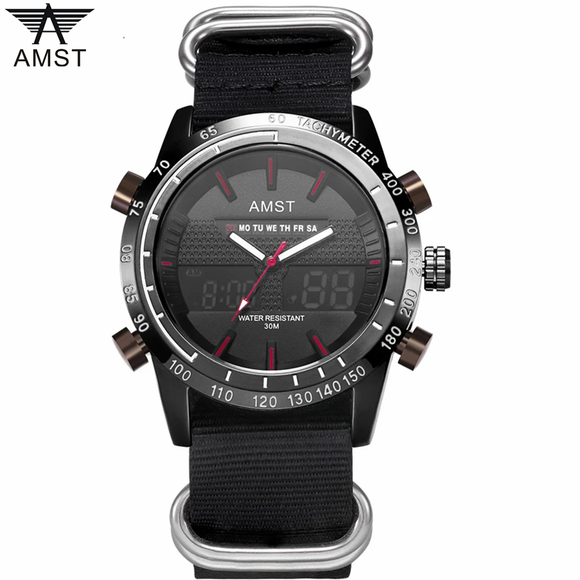 

AMST 2017 New Fashion Men Watches Canvas Men's Quartz Hour Clock Analog LED Watch Sports Military Wrist Watch Relogio Masculino