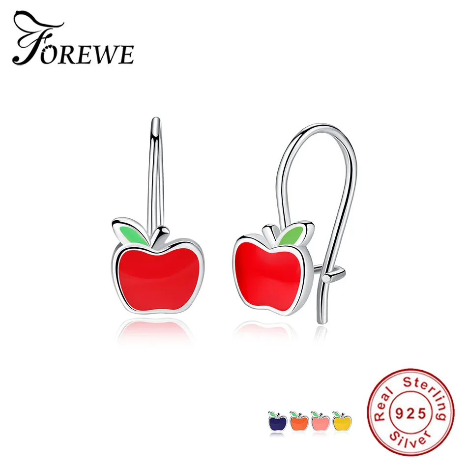 

FOREWE Tiny Cute Apple Shape Multi-colored Enamel Stud Earrings 925 Sterling Silver Small Earrings For Girls Kids Jewelry