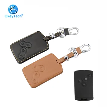 

OkeyTech 4 Button Leather Car Key Case Keychain Holder Protector Bag for Renault Clio Scenic Megane Duster Sandero Twingo Koleos