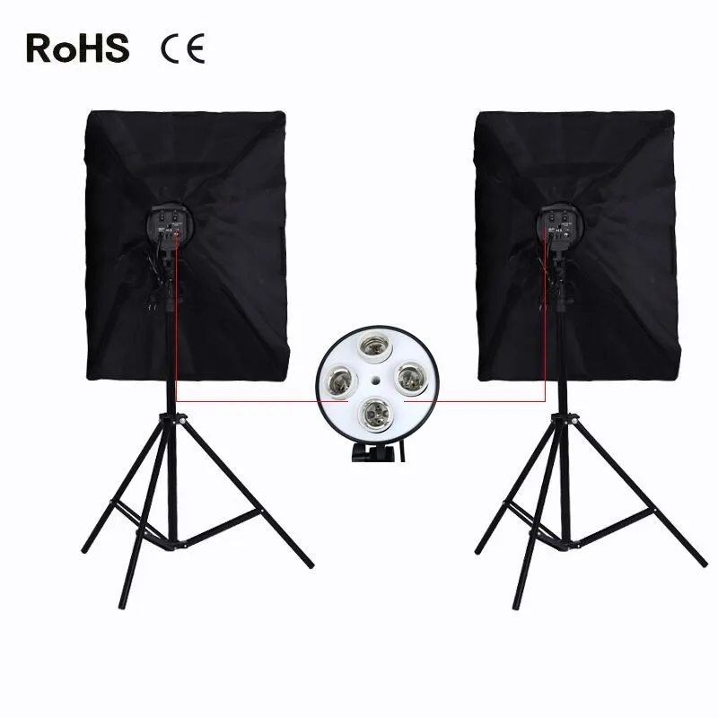 

Photographic Equipment Photography Lighting 2*4 Socket Lamp Holder+2*50*70CM Softbox+2*2m Light Stand Photo Soft Box