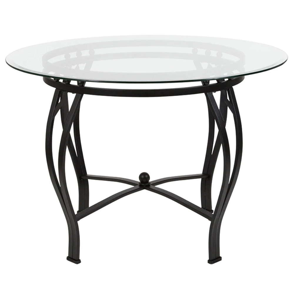 Syracuse 42'' Round Glass Dining Table with Black Metal Frame (1)