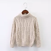 Осень и зима корейский вариант мальчика сплошной цвет толстая шерсть вязать с длинным рукавом Водолазка пуловер теплый свитер