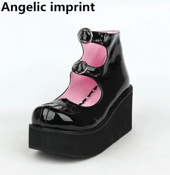 

Angelic imprint New mori girl Women shoes lady lolita punk ankle Boots woman summer high trifle heels pumps platform shoes 34-47