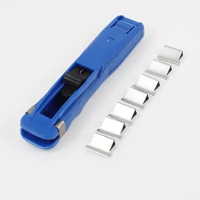 

Blue Plastic Handle Student Paper Fast Clam Clip Stapler Dispenser w 8 Pcs Clips