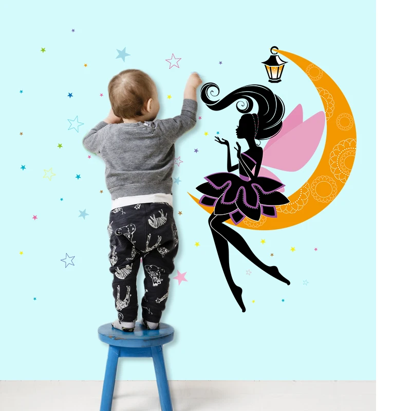 

SK7073 Star and Moon Wall sticker for kids room New Butterfly DIY Little Angel Fairy wall stickers Bedroom Living Room