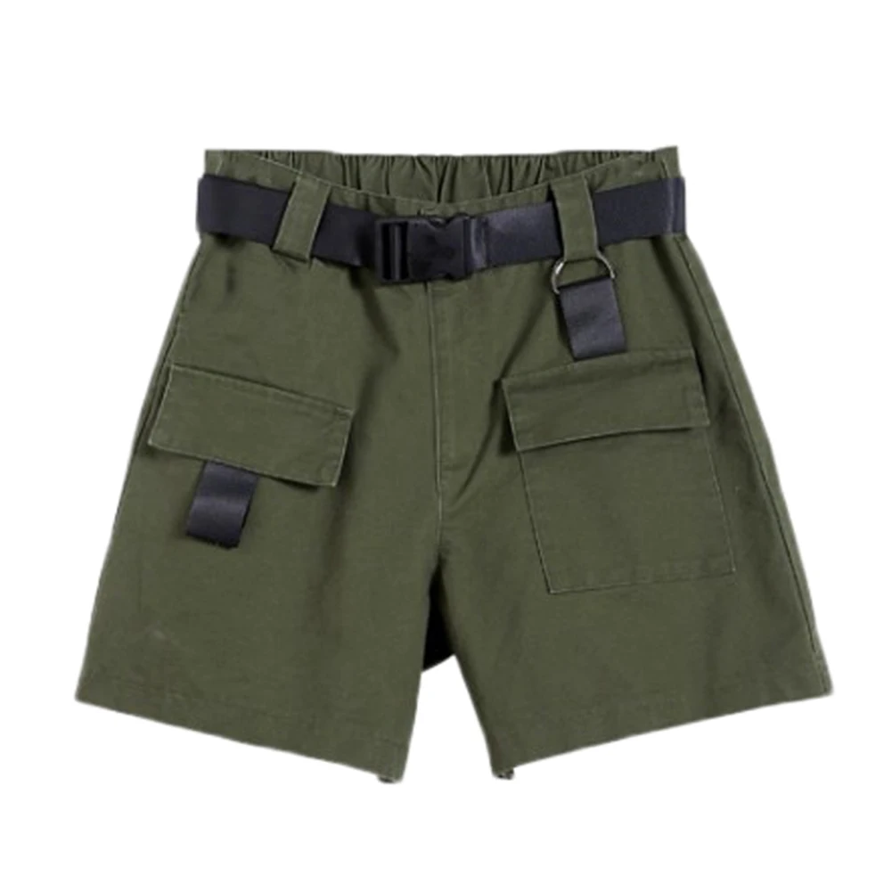 Женские летние шорты с поясом размера плюс,, модные повседневные уличные шорты-карго, женские шорты армейского зеленого цвета