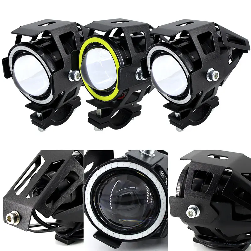 2x Fari moto con luci Angel Eyes U7 DRL Fari fari di guida per auto Moto  ATV Faretti anteriori High/Dim/Strobe 3 modalità 6500K Interruttore colore  bianco incluso : : Auto e Moto