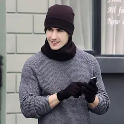 Зимняя Теплая Шапка-бини + шарф + перчатки с сенсорным экраном, унисекс теплая Зимняя Теплая Вязаная Шапка-бини для мужчин и женщин B