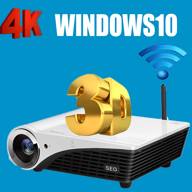 Smart Digital Win10 Система DLP 3D 4 К Домашний Кинотеатр 32 ГБ ROM 1 Ram с Bluetooth Wi Fi Miracast Airplay HDMI USB VGA