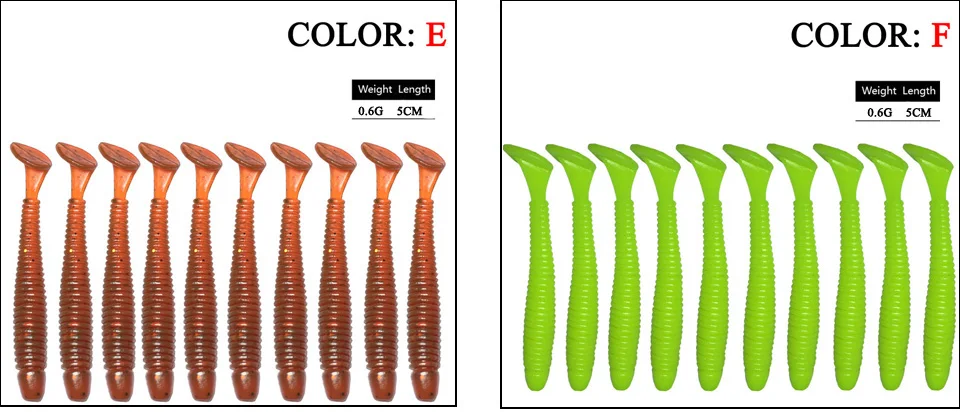 10 шт./лот T Мягкая приманка с хвостом червя 5 см 0,7 г воббер джигинг силиконовые приманки Leurre souple Shad Iscas искусственного блесна Минноу, карп для рыбалки