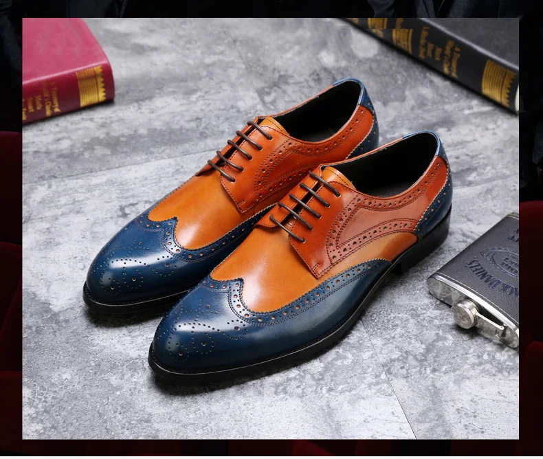Men's Full Grain Leather Wedding Shoes Classical Business Oxfords Shoes Mixed Color Men's Dress Shoes Party Moccasin Dress Shoes (1)