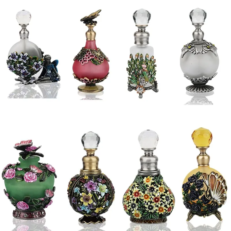 H&D Antiqued Style Glass Refillable Perfume Bottle Figurine Retro Empty Essential oil Container Home Wedding Decoration 5 Kinds electric essential oil aroma car air freshener diffuser car air vent humidifier aromatherapy auto perfume fragrance decoration