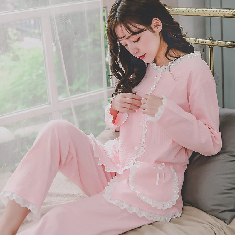 Cute Nursing Pajamas Breastfeeding Shirt+ Pregnancy Pants Maternity Clothes for Pregnant Women Lounge Sets 2019 Spring Pink Blue Cute Nursing Pajamas Breastfeeding Shirt+ Pregnancy Pants Maternity Clothes for Pregnant Women Lounge Sets 2019 Spring Pink Blue
