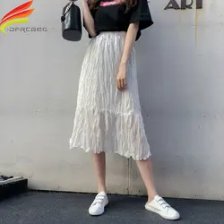 Черная белая серая женская летняя юбка 2019 корейская уличная тонкая высокая талия линия шифоновая длинная юбка с подкладкой