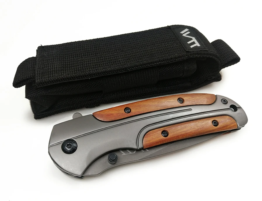 WTT DA43 Hunting Tactical Folding Knife Camping Survival Pocket Knives Titanium Wood Handle Combat Utility Multi EDC Tools