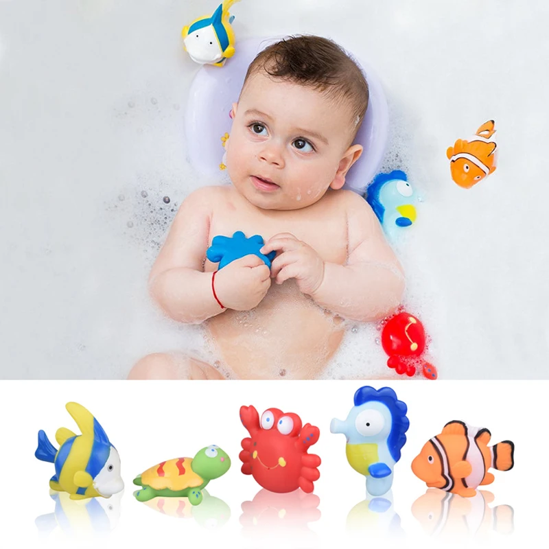 

Baby Swimming Pool Bath Toys For Children 5 Pieces Funny Rubber Ocean Animales Water Toys Kids Beach Toys Newborn speelgoed