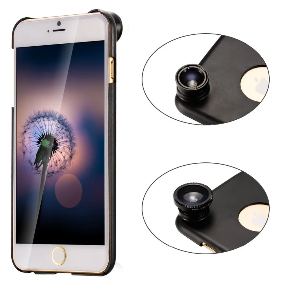

3in1 lens kit Fish Eye Lens + Wide Angle + Macro Lens Kit for iPhone 6 6S PLUS 5S 5C SE 4 with back case for iPhone phone CL-85