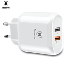 Baseus Phone Charger Quick Charge 3.0 Dual USB For iPhone X 8 Universal 5V/3A Travel Wall USB Charger For Samsung Xiaomi EU Plug