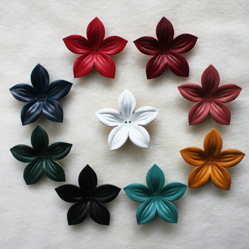 DIY 꽃 제작용  가죽 꽃잎, 5 잎 장식, 고품질, 단색, 8*8cm, 로트당 1 개