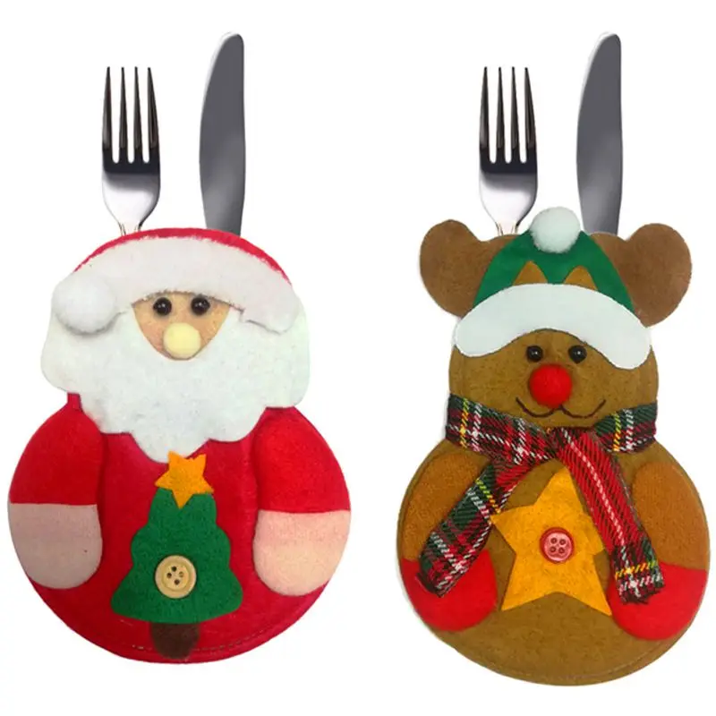 

Christmas Xmas Decoration Cutlery Suit Silverware Holders Pockets Knifes Folks Bag Snowman Tableware Dinner Decor