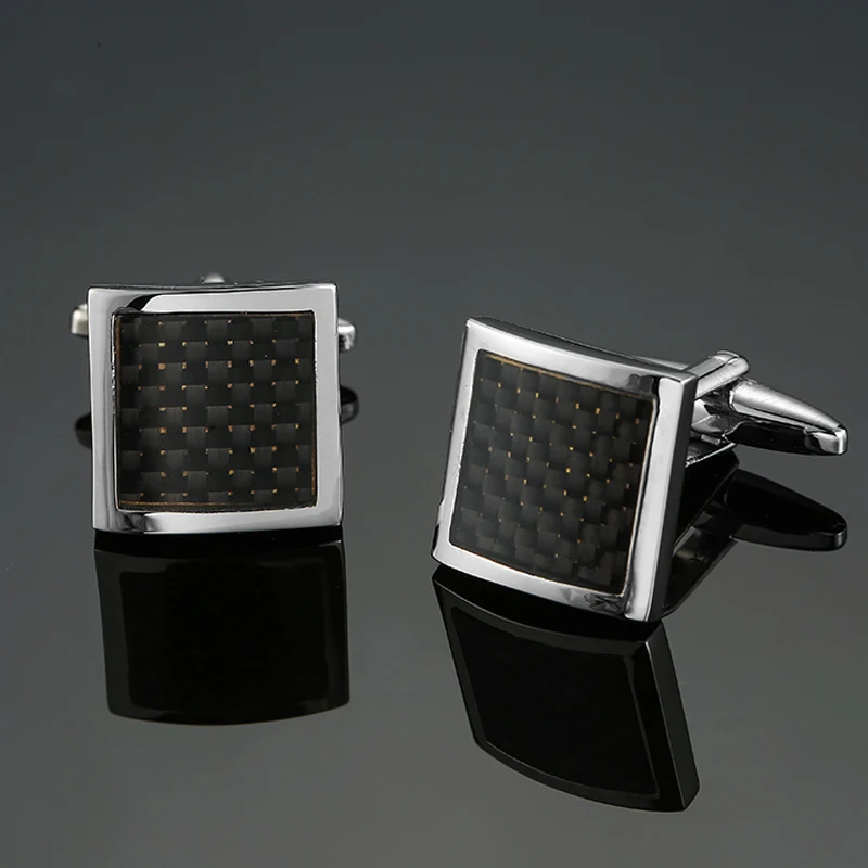 

DY The new high quality brass material square arc carbon fiber Cufflinks fashion Men's French shirt Cufflinks free shipping