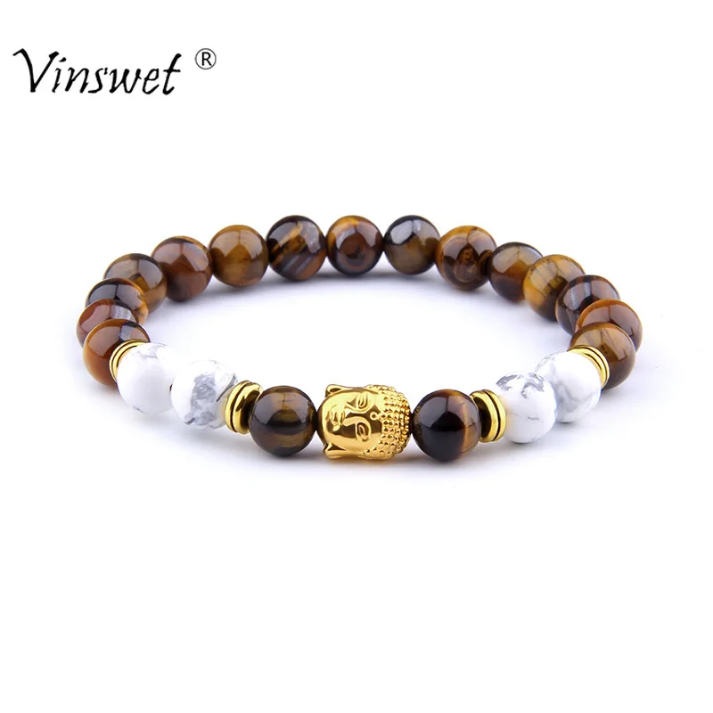 

Natural Stone Bracelets Men Buddha Beads Bracelets for Women Men Turquoises with Tiger Eye Jewelry