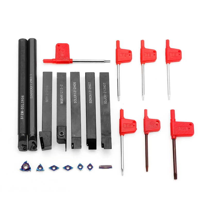 

7pcs 12mm Shank Lathe Boring Bar Turning Tool Holder Set With Blue Nano Carbide Inserts