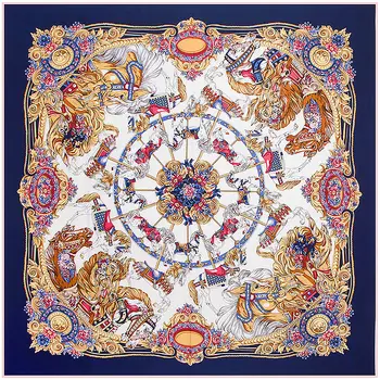 

Fashion Twill Silk Women Scarf 130*130cm Euro Royal Carousel Flowers Print Square Scarves High Quality Gift Large Silk Shawl