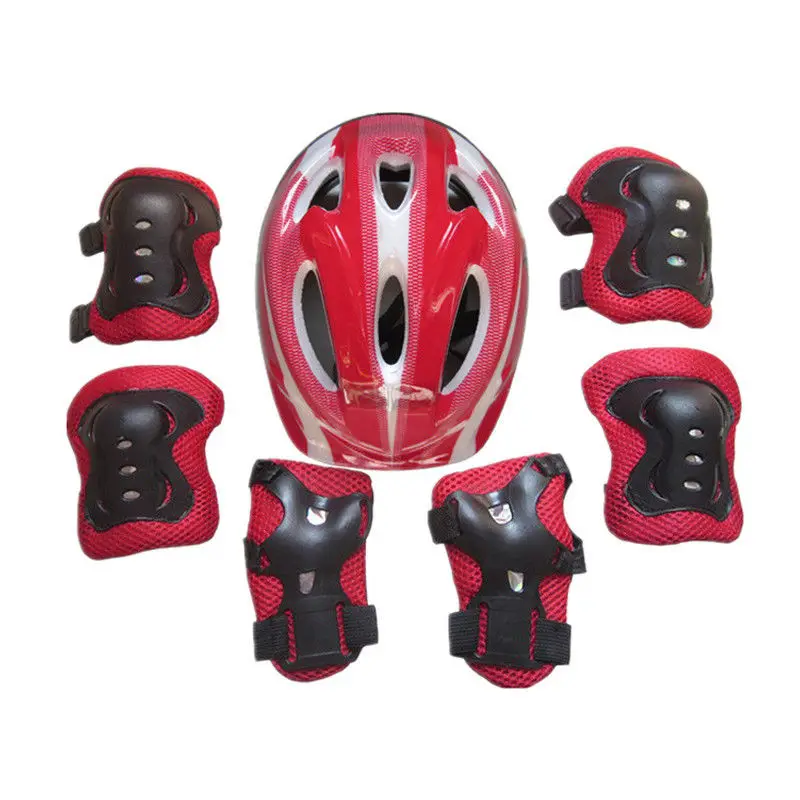 Новая детская Защитная шапка для мальчиков и девочек, шлем, наколенники и налокотники, набор для велоспорта, скейта, велосипеда, защитный - Цвет: Красный